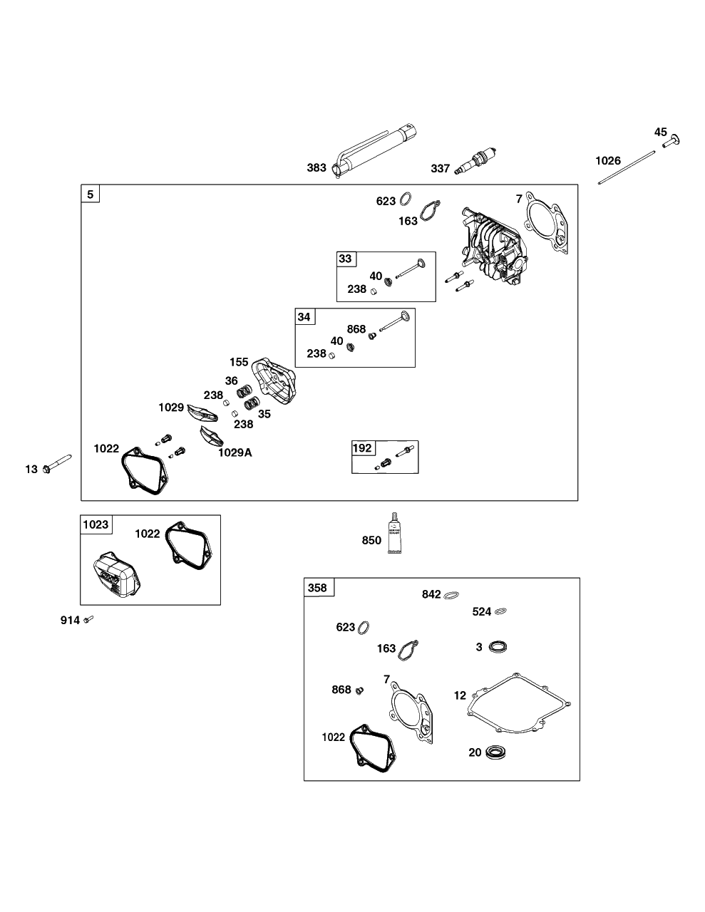 Cylinder Head Group Diagram and Parts List for 9P602-0121-H1  Briggs and Stratton Engine